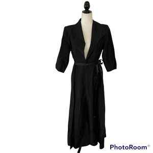 Watters & Watters Black 3/4 Sleeve Belted Taffeta Maxi Shirtdress